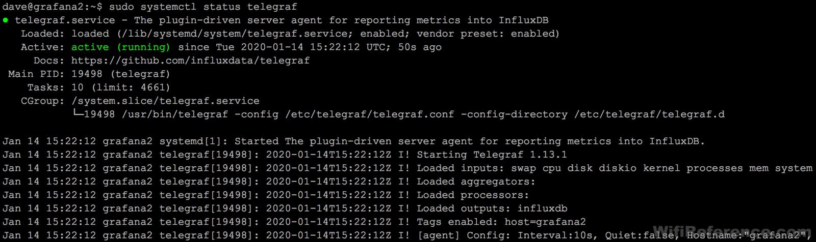 Telegraf check status after restart