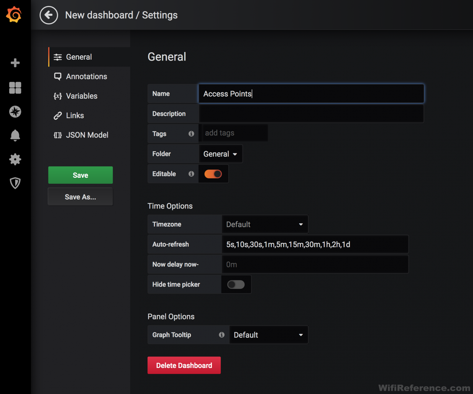 Grafana dashboard settings