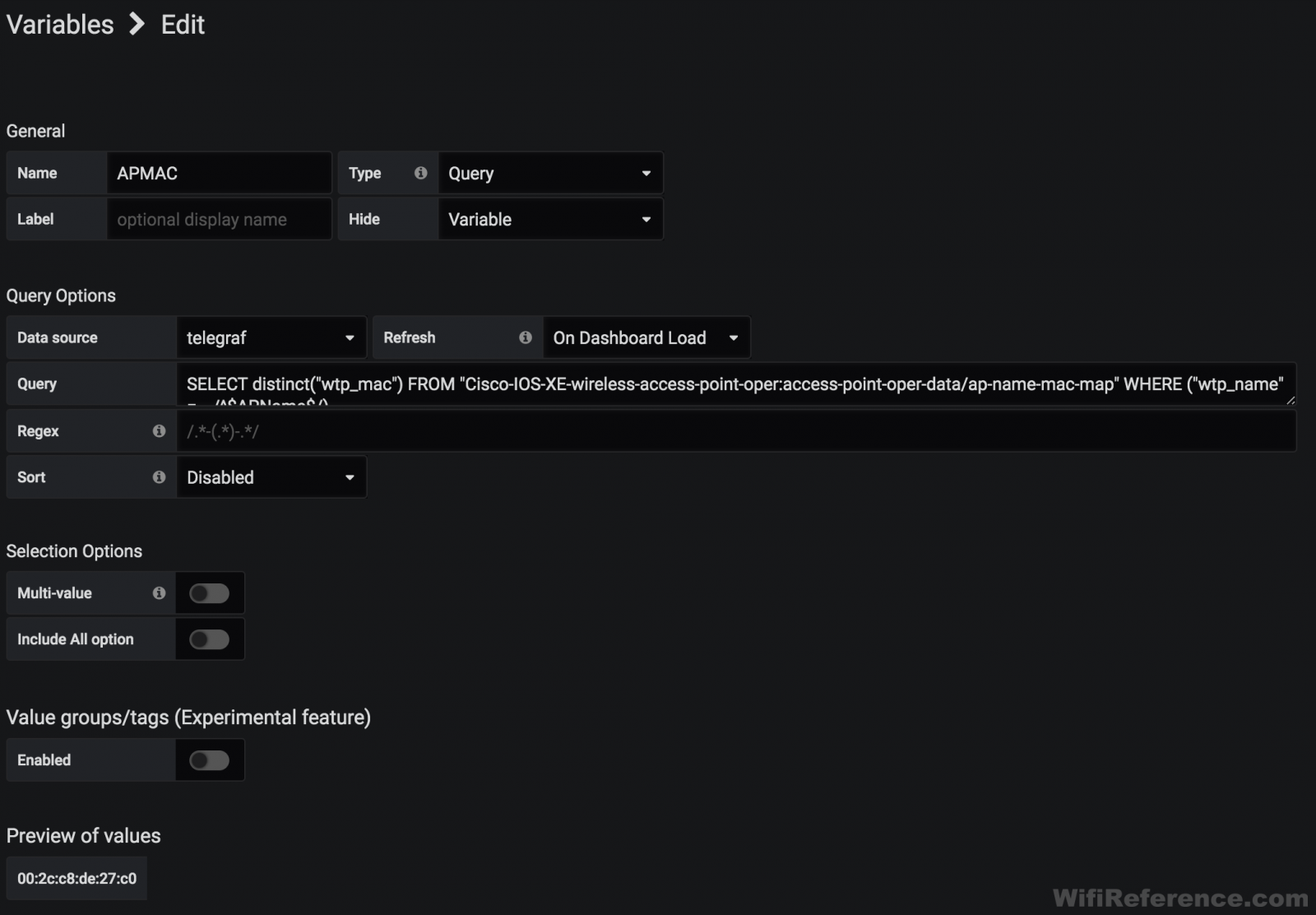 Grafana variable config